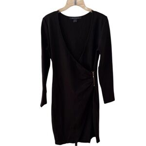 French Connection Y2K Black Bodycon Faux Wrap Zipper Detail Dress